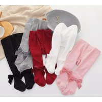 Infant Baby Girl Tights Cable Knit Leggings Stockings Pantyhose Solid Bowknot Leggings Cotton Long Stockings Gifts