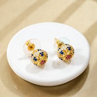 Women's Vintage Luxurious Multi-color Synthetic Zirconia Hollow Ball Stud Earrings Elegant Temperament Banquet Versatile Jewelry