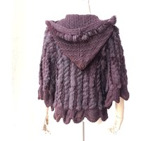 Women Plus Size Knitted Hooded Real Rabbit Fur Poncho With Tassel Female Loose Real Raccoon Fur Cape With Pocket Wrap Shawl