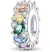 925 Sterling Silver Charms Bead Colorful CZ Zircon Fixed Clip Dangle Fit Original Bracelet DIY Women Jewelry Gift