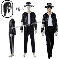 Michael Jackson Cosplay Costume wig Black Fashion Stage Clothing full set Adult Man Woman 80s 90s Hip Hop Halloween Outfit
