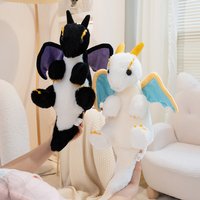 Cartoon Black Dragon Plush Toy Flying Wings Fun White Dragon Stuffed Magical Animals Realistic Dragon Soft Dolls Birthday Gifts