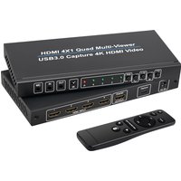4K 4x1 HDMI Multiviewer with USB 3.0 Video Capture Card Grabber Seamless Switch for Camera Laptop PC Live Streaming 1080p Record