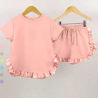Summer Kids Little Sweet Girls Clothing Sets Cotton Luxury Homewear Top+Shorts Children Clothes Toddler Baby Outfits Suit 2Pcs