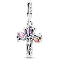 925 Sterling Silver Tulip Cross Charms Bead Sparkling CZ Zircon Dangle Fit Original Bracelet DIY Women Birthday Jewelry