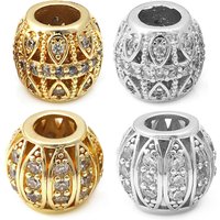 4PCS 18K Gold Color Brass and Zircon Large Hole Barrel Shape Spacer Beads Bracelets Beads High Quality Diy Jewelry Accessories