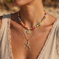 Bohemia Ocean Starfish Pendant Choker Necklace for Women Colorful Stone Imitation Pearl Shell Necklaces Holiday Party Jewelry