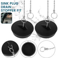 2pcs Sink Plug Universal Rubber Drain Stopper With Round Beaded Chain Bath Sink Drain Stopper Plug For Kitchen And Bathroom