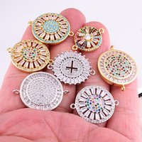 Juya Handmade 18K Gold Plated Copper Decorative Greek Evil Eye Round Charms Connectors For DIY Needlework Pendant Jewelry Making