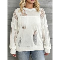 Women's hollow out niche design knitted long sleeved T-shirt, fashionable and casual, suitable for spring and summer