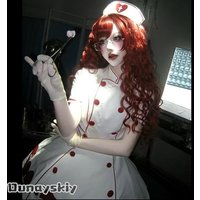 OHaYo%Bloody Nurse Fanart Halloween Cosplay Costume White PU Leather Nurse Lolita Dress Anime Character Outfit Women Lolita