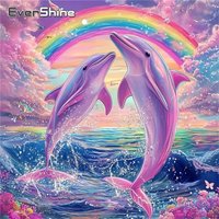 Evershine Full Square Round Diamond Mosaic Dolphin Animal Pattern For Adults Beginners Painting Rainbow DIY Unique Gift