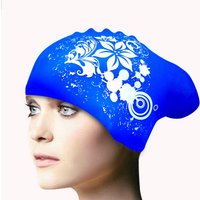 Fashion Silicone Swimming Cap Waterproof Long Hair Women Female Flower Printed Swim Pool Bathing Caps Hat Protect Ears Plus Size
