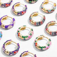 Bohemia Colorful Enamel Flower Small Hoop Earrings Femme Retro Geometric Eye Round Circle Huggie Earring Fashion Jewelry Brincos
