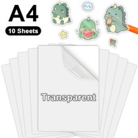 10 Sheets Transparent Printable Vinyl Sticker Paper A4 Glossy White Waterproof Self-Adhesive Copy Paper for all Inkjet Printer