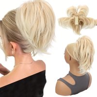8Inch Synthetic Claw Clip Short Straight Ponytail Extensions DIY Bendable Metals Fluffy Messy Bun Hair Piece for Women