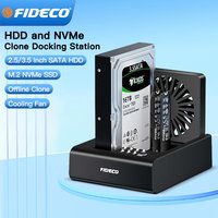FIDECO 2/3 Bay Hard Drive Docking Station for M.2 NVMe SSD and 2.5"/3.5" SATA HDD with Bidirectional Offline Clone with Fan