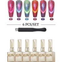 6pcs 15ml Cat Eye Nail Gel Polish set, Contains Magnets Semi Permanent Nail Art Soaking UV LED Nail Salon DIY Nail Salon