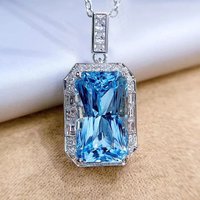 Huitan Geometric Blue Cubic Zirconia Pendant Necklace for Women Luxury Trendy Wedding Neck Accessories Temperament Lady Jewelry