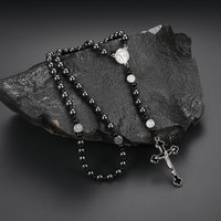 Fashion Classic Black Hematite Round Beads St. Benedict Cross Pendant Necklace for Men and Women