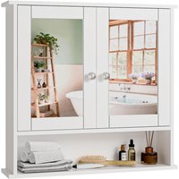 White Wall-Mounted Double Mirror Cabinet with Adjustable Shelves for Bathroom and Kitchen, 56x13x58 cm