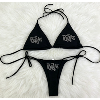 2026 new summer American high street rhinestone letter bikini set sexy thong strap swimsuit trendy fashion niche water park ins