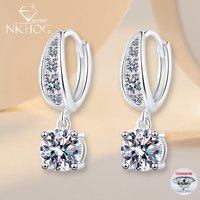 NKHOG 6.5mm Real Moissanite Drop Earrings For Women 100% 925 Silver Sparkling Lab Diamond Wedding Hoop Earring Gift Fine Jewelry