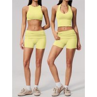 2 Pieces Yoga Suit Women Athletic Wear Gym Clothes Halter Sports Bra Matching Impact Shorts Workout Sets Gym Set Fitness Outfits