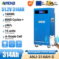 Akumulator ANENJI LiFePO4 48V 300Ah, pakiet 15Kwh, 51.2V 314Ah 16Kwh z kółkami, bateria litowa z ogniwami klasy A, ponad 6000 cykli, Bluetooth CAN/RS485 BMS do domu.