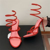 Aneikeh 2026 Summer Luxury Rhinestones Snake Coiled Ankle Strap Stiletto Heeled Women Gladiator Sandals Party Banquet Prom Shoes
