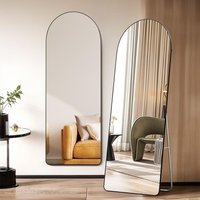 Large Arched Floor Standing Mirror, 165cm x 60cm, Black, for Wall or Bedroom Use