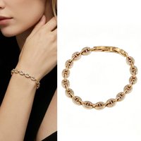 Gold Plated Pave CZ Mariner Link Bracelet for Women, Luxury Shiny Oval Chain Bracelet, Wedding Party Daily Wear Gift Jewelry