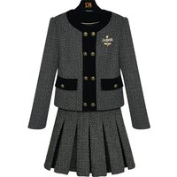 New fashionable and elegant celebrity temperament college style design small fragrance jacket + pleated skirt suit