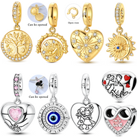 925 Sterling Silver Charms Bead CZ Zircon Golden Moon Sun Love Heart Pendants Fit Original Bracelet DIY Jewelry Gift