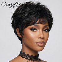 Short Pixie Cut Wig Black Human Hair Lace Front Wigs for Black Women Textured Layered Side Bang Natural Hairline Daily Work Styl