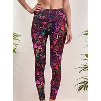 Sports Fashion Casual Red And White Heart-shaped Leggings Women's Leggings Brushed Print Exercise Stretch Cropped Pants