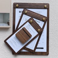 Premium Walnut Solid Wood Menu Clip Board A4 Restaurant Display Menu Holder & Bar Order Clip Board Clipboard Folder