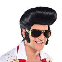 New! Men's Rock singers Elvis Cosplay Wig Elvis Black Heat Resistant Synthetic Hair Party wig + Wig Cap