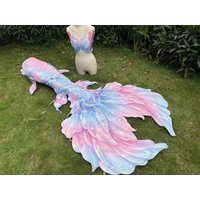 Mermaid Tail Reinforced Fish Tail Dreamy Pink Blue for Aquarium Performance Swimsuits, Custom-Made Fish Skin Fish Tail