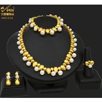 African Bead Necklace And Earrings Jewelry Sets For Women Dubai Bridal 24k Gold Color Large Pendant Set Wedding Party Gifts