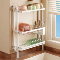 Wall Mounted Dish Drying Rack Drainer 3 Tier Stainless Steel Kitchen Plate Organizer Storage Shelf with Drain Tray