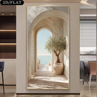 Large Frameless Coastal Mediterranean Olive Tree Arch Canvas Print - Greek Island Inspired Beige & White Greek Vibe Wall Art, 31