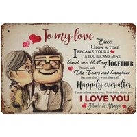 Vintage Metal Tin Sign Carl and Ellie to My Love Once Upon A Time I Became Yours You Valentines Day Funny Novelty Kitchen Bar Ga