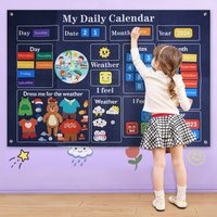 Children's calendar felt board, Circle Time Center, Days of the Week Chart for Kids Learning,wall-mounted felt busy board 64PCS