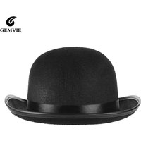 Trendy Women Men Solid Color Bowler Felt Hat Dome Red Black Ladies Top Hat Trilby Magician Cap Chapeau Femme Caps Gentleman