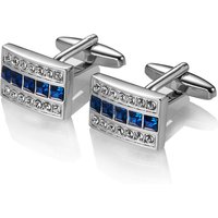 Men's Metal Silver Cufflinks with Blue Rhinestone Formal Business Dress Shirt Cufflinks