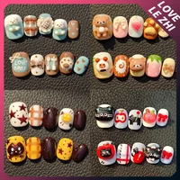Cute Cartoon Fashion Rilakkuma Handmade Short Square Round Press On Nails Cat Claw Bowknot Fork Biscuit Flowers Fake Nails