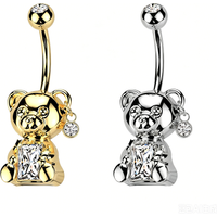 14GA 316L Stainless Steel CZ Crystal Center Bear Belly Button Rings Cute Animal Navel Curve Barbell Titanium Piercing Women Gift