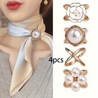 8-Pack Elegant Rose Gold Faux Pearl Scarf Clips Set - Multifunctional Metal Corner Knots and Ring Buckle Clips, Securely Fasten