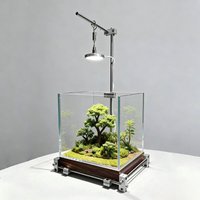 Desktop Fish Tank with Light Glass Betta Small Aquarium with Wooden Base Living Room Household Fish Bowls Decorative Fishbowl